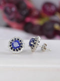 Natural Blue Sapphire Stud Earrings 925 Sterling Silver