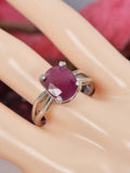 Natural Ruby Oval Cut Ring 925 Sterling Silver, sz 8