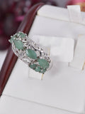 Natural Emerald Pear Cut Band Ring Real 925 Sterling Silver sz 8