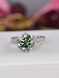 3ct Round Brilliant Blue Green Moissanite Engagement Ring 925 Sterling sz 5