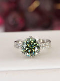 3ct Round Brilliant Blue Green Moissanite Engagement Ring 925 Sterling sz 5