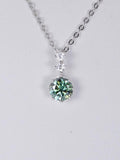 1ct Elegant Blue Green Moissanite Pendant 18" 925 Sterling WG