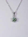 Elegant 1ct Blue Green Moissanite Pendant 18" 925 Sterling WG