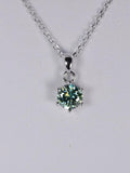 Elegant 1ct Blue Green Moissanite Pendant 18" 925 Sterling WG