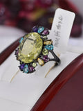 Natural Multicolor Gemstone Ring 925 Sterling Silver, sz 8