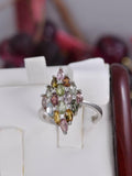 Natural Tourmaline Cluster Ring Real 925 Sterling sz 8