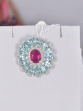 Real 925 Natural Ruby with Blue Apatite Pendant