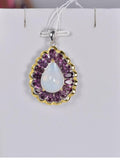 Real 925 Natural Ethopian Opal with Natural Tourmaline Pendant