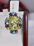 Natural Multicolor Gemstone Ring 925 Sterling Silver, sz 8