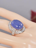 Cabochon Oval Cut Natural Tanzanite Ring Real 925 Sterling sz 8