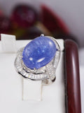 Cabochon Oval Cut Natural Tanzanite Ring Real 925 Sterling sz 8