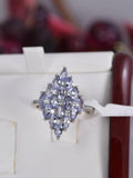Natural Tanzanite Cluster Ring Real 925 Sterling sz 7