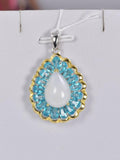 Real 925 Natural Ethiopian Opal with Natural Paraiba Topaz Pendant