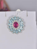 Real 925 Natural Ruby with Blue Apatite Pendant