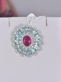 Real 925 Natural Ruby with Blue Apatite Pendant