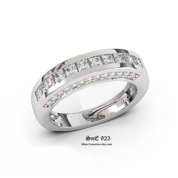 1ct Princess Cut Bridal Wedding Band Engagement Ring Diamond Simulated 925 Sterling Silver Anniversary Ring SKU:00160