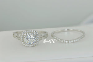 2.75ct Double Halo Cushion Cut Bridal Wedding Engagement Ring Diamond Simulated 925 Sterling Silver Anniversary Rings SKU:00151