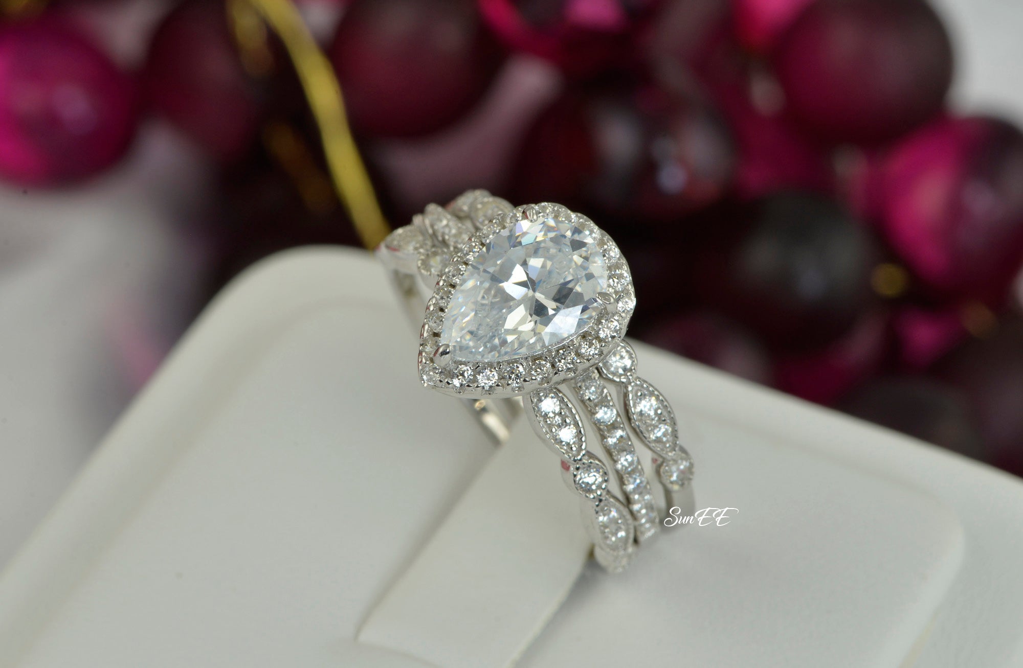 3.8ct Halo Pear Cut Bridal Wedding Engagement Ring Diamond