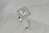 Halo Princess Cut Bridal Wedding Engagement Ring Diamond Simulated 925 Sterling Silver Anniversary Ring SKU:00172