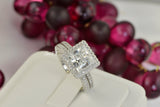 Halo Princess Cut Bridal Wedding Engagement Ring Diamond Simulated 925 Sterling Silver Anniversary Ring and a Wedding Band SKU:00173