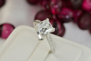 4.35ct Princess Cut Bridal Wedding Engagement Ring Diamond Simulated 925 Sterling Silver Anniversary Rings SKU:00166