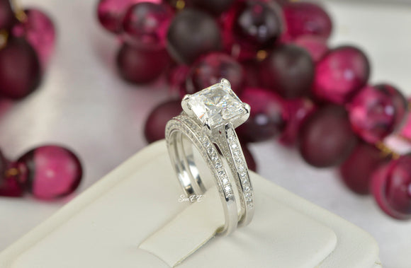 4.30ct Princess Cut Bridal Wedding Engagement Ring Diamond Simulated 925 Sterling Silver Anniversary Rings SKU:00163