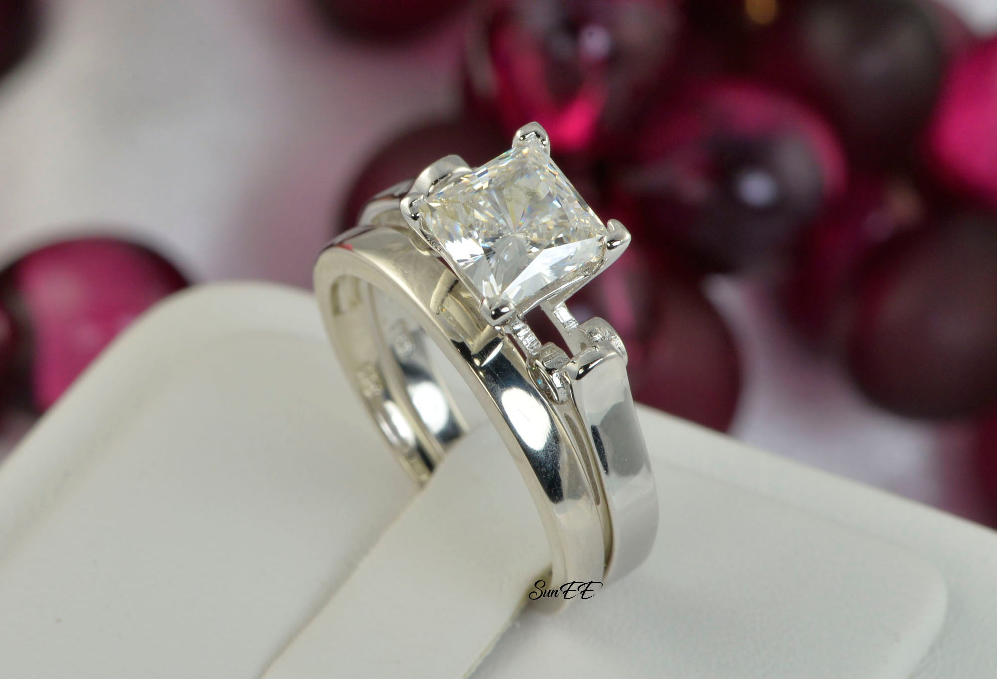yun　agete Charm&Ring 2点set 2.7ct Princess Cut Engagement Ring Set - Sunee Jewelry