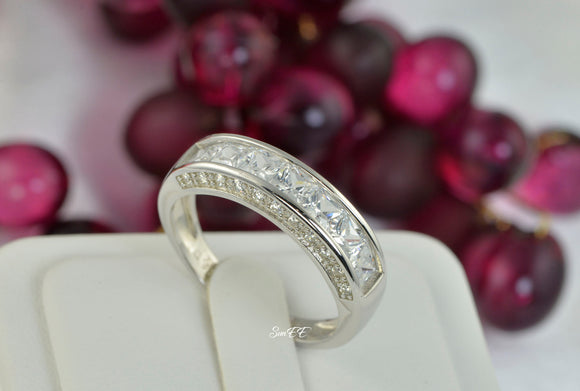 Men’s Wedding Band with Side Stones Diamond Simulated 925 Sterling Silver Anniversary Ring SKU:00155