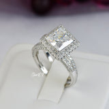 Halo Princess Cut Bridal Wedding Engagement Ring Diamond Simulated 925 Sterling Silver Anniversary Ring and a Wedding Band SKU:00173