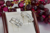 His Hers 2.75ct Princess Cut Bridal Wedding Engagement Ring Diamond Simulated 925 Sterling Silver Anniversary Rings SKU:00215