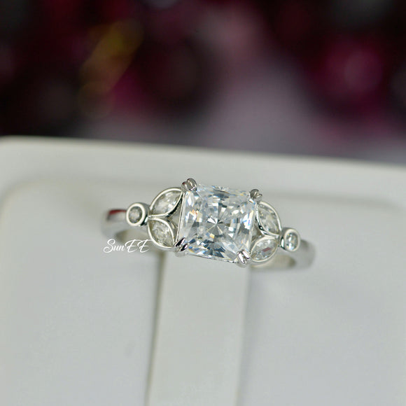 3.3ct Princess Cut Art Deco Bridal Wedding Engagement Ring Diamond Simulated 925 Sterling Silver Anniversary Ring SKU:00185