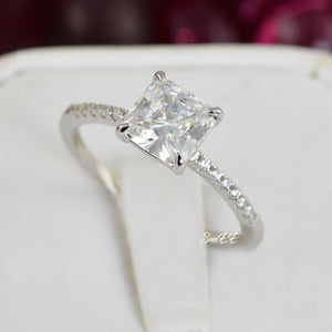 2.17ct Princess Cut Bridal Wedding Engagement Ring Diamond Simulated 925 Sterling Silver Anniversary Ring SKU:00149