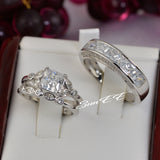 His Hers Art Deco Couple Wedding Ring Diamond Simulated 925 Sterling Silver Anniversary Engagement Ring SKU:00183