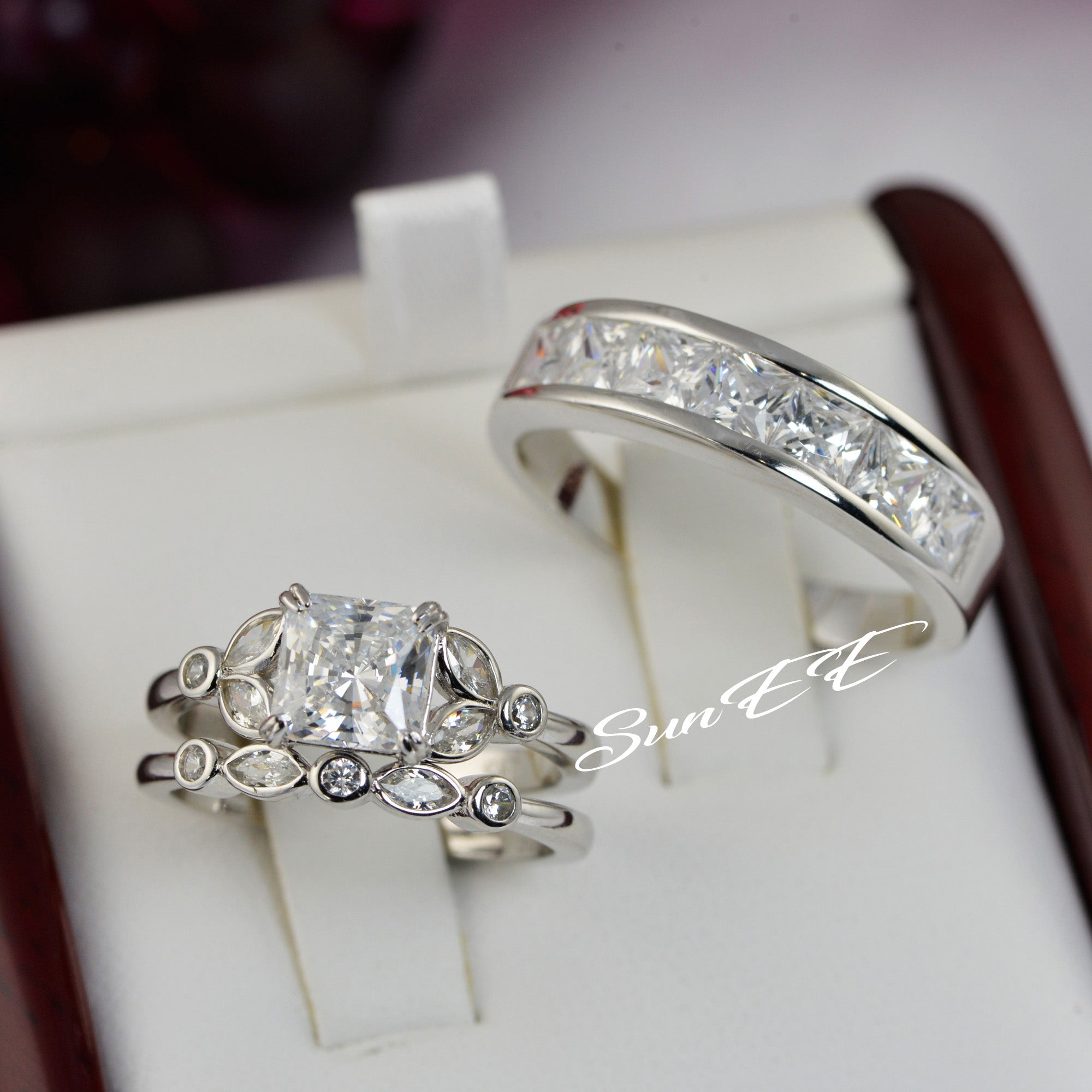Silverly Russian Style 5-Band Wedding Ring Set - 925 Sterling Silver, His & Hers, Interlocking Promise Bands