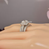 2.61ct Double Halo Cushion Cut with Heart Bridal Wedding Engagement Ring Diamond Simulated 925 Sterling Silver Anniversary Rings SKU:00234