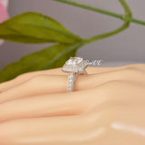 1.57ct Double Halo Cushion Cut with Heart Bridal Wedding Engagement Ring Diamond Simulated 925 Sterling Silver Anniversary Rings SKU:00230