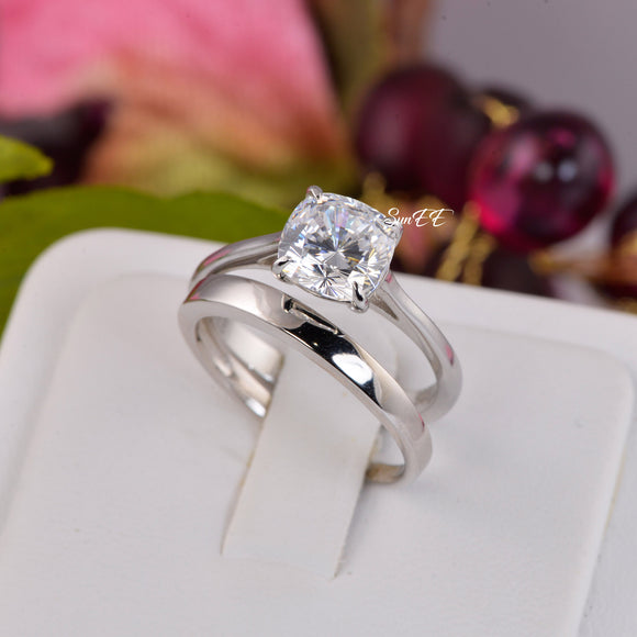 3ct Cushion Cut with Band Bridal Wedding Engagement Ring Diamond Simulated 925 Sterling Silver Anniversary Ring SKU:00214